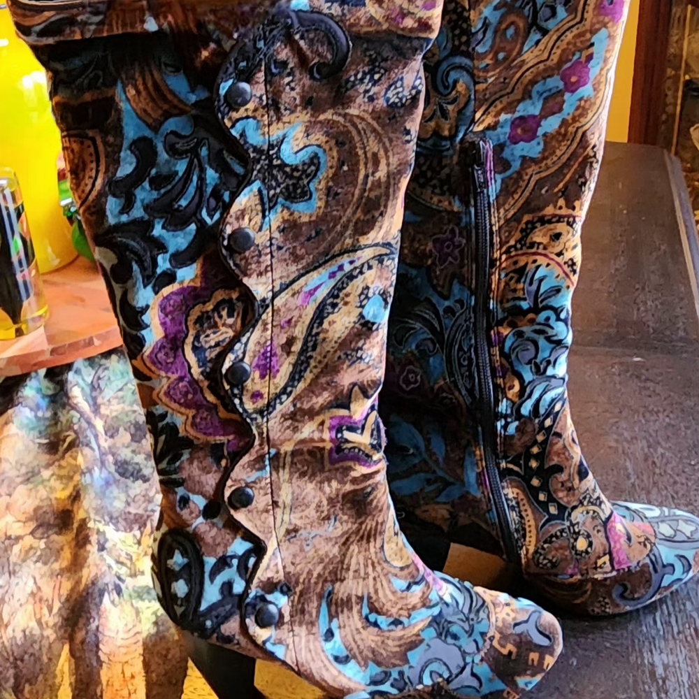 Born Brand Elegant Velvet Paisley Over the Knee Boots